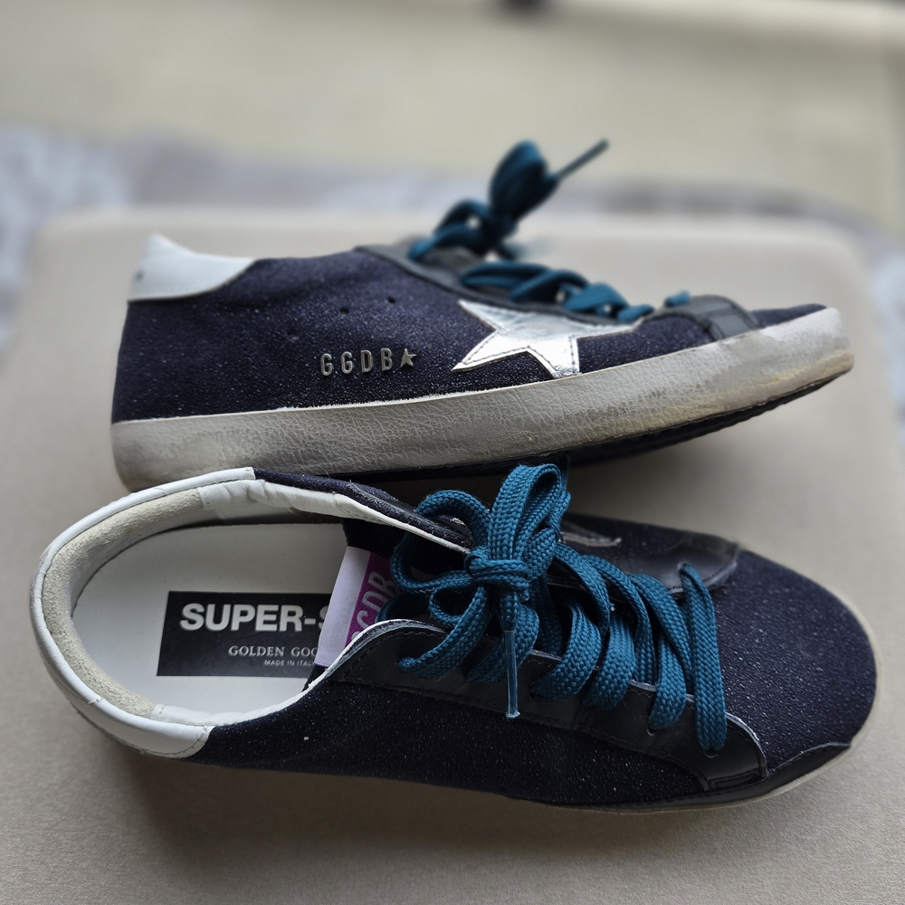 Golden Goose Super-Star Navy and White Sneakers